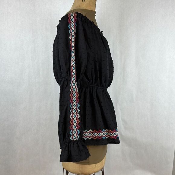 NWT Savanna Jane Off Shoulder Blouse Top Shirt Size Medium Black Long Sleeve Ruf - Picture 4 of 12
